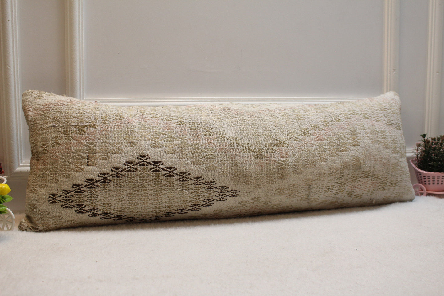 Handmade Turkish Kilim Pillow: Vintage Lumbar Cover (12x36 in)
