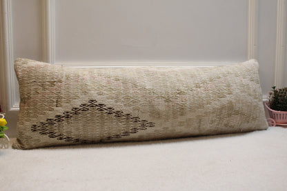 Handmade Turkish Kilim Pillow: Vintage Lumbar Cover (12x36 in)
