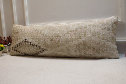 Handmade Turkish Kilim Pillow: Vintage Lumbar Cover (12x36 in)