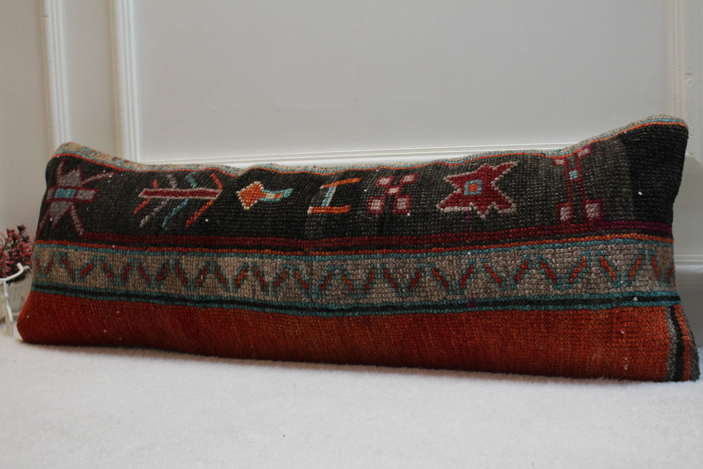 Handmade Anatolian Rug Pillow Cover: Vintage Lumbar Pillow, 12x36 inch