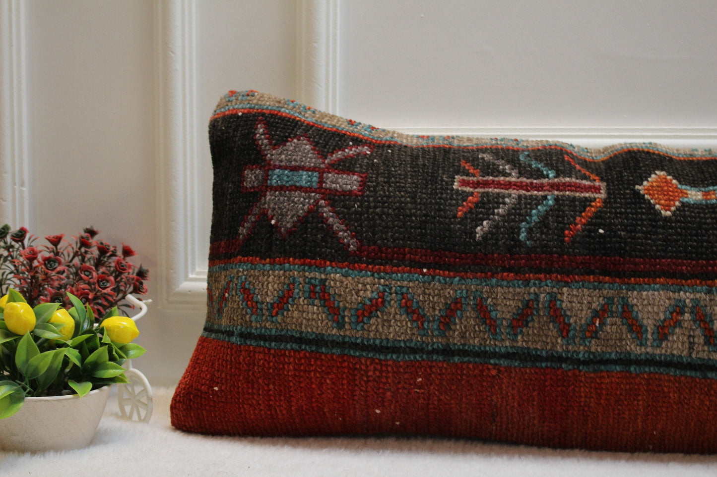 Handmade Anatolian Rug Pillow Cover: Vintage Lumbar Pillow, 12x36 inch