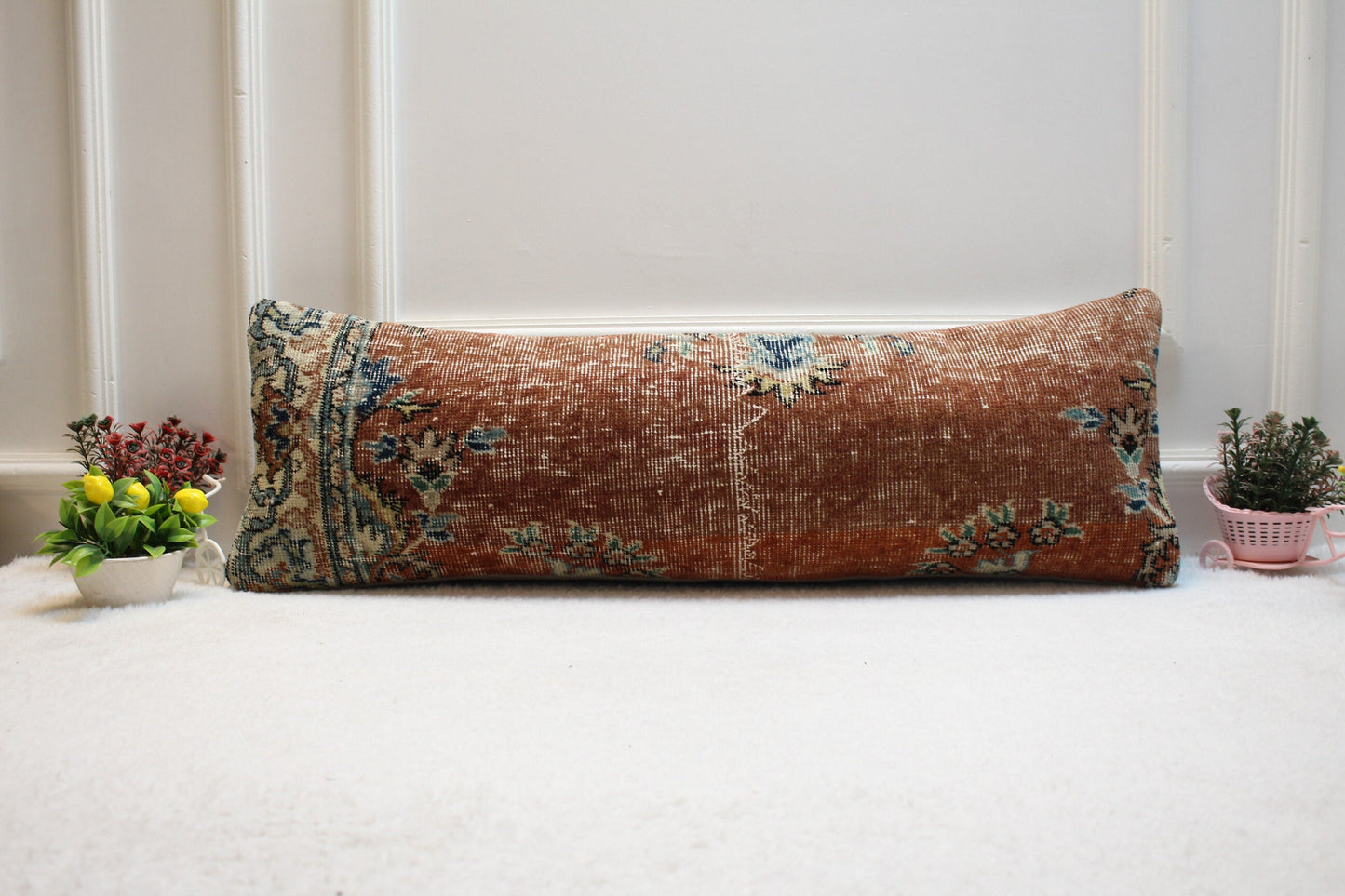 Vintage Turkish Rug Pillow Cover: Upcycled Wool Lumbar Pillow, 12x36