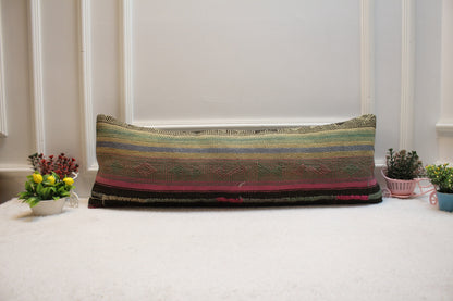 Striped Kilim Pillow Cover: Organic Wool Lumbar Pillow (12x36 in)
