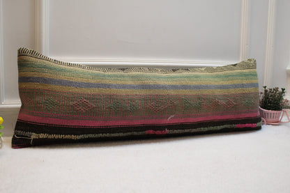Striped Kilim Pillow Cover: Organic Wool Lumbar Pillow (12x36 in)
