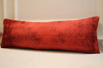 Red Turkish Kilim Pillow Cover: Vintage Handmade Lumbar Cushion (12x36in)