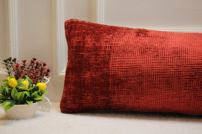 Red Turkish Kilim Pillow Cover: Vintage Handmade Lumbar Cushion (12x36in)