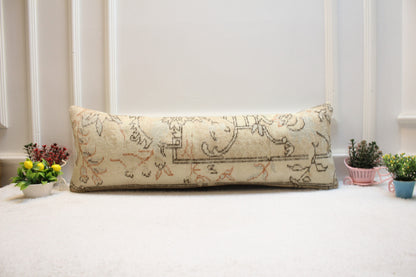 Handmade Lumbar Kilim Pillow Cover: Vintage Anatolian Rug, 12x36
