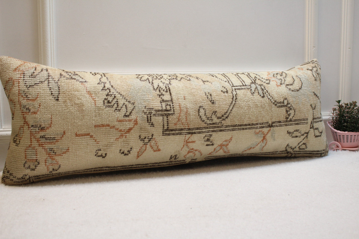 Handmade Lumbar Kilim Pillow Cover: Vintage Anatolian Rug, 12x36