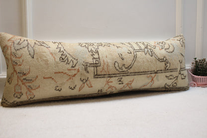 Handmade Lumbar Kilim Pillow Cover: Vintage Anatolian Rug, 12x36
