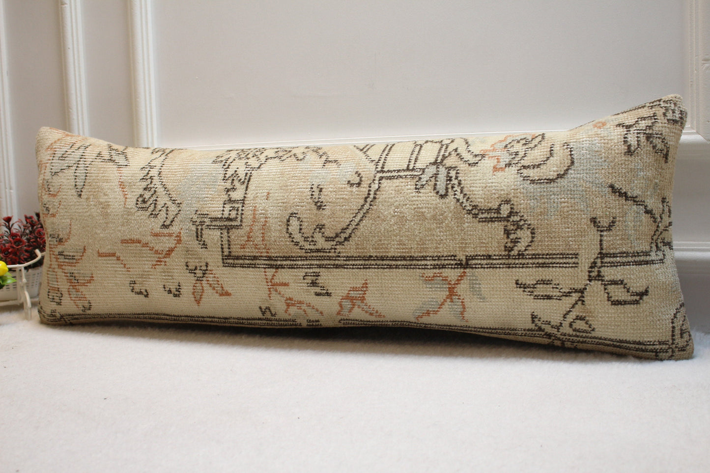 Handmade Lumbar Kilim Pillow Cover: Vintage Anatolian Rug, 12x36