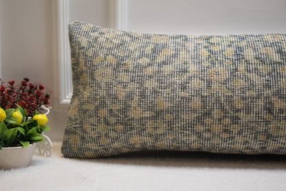Green Vintage Turkish Rug Lumbar Pillow Cover (12x36 in)