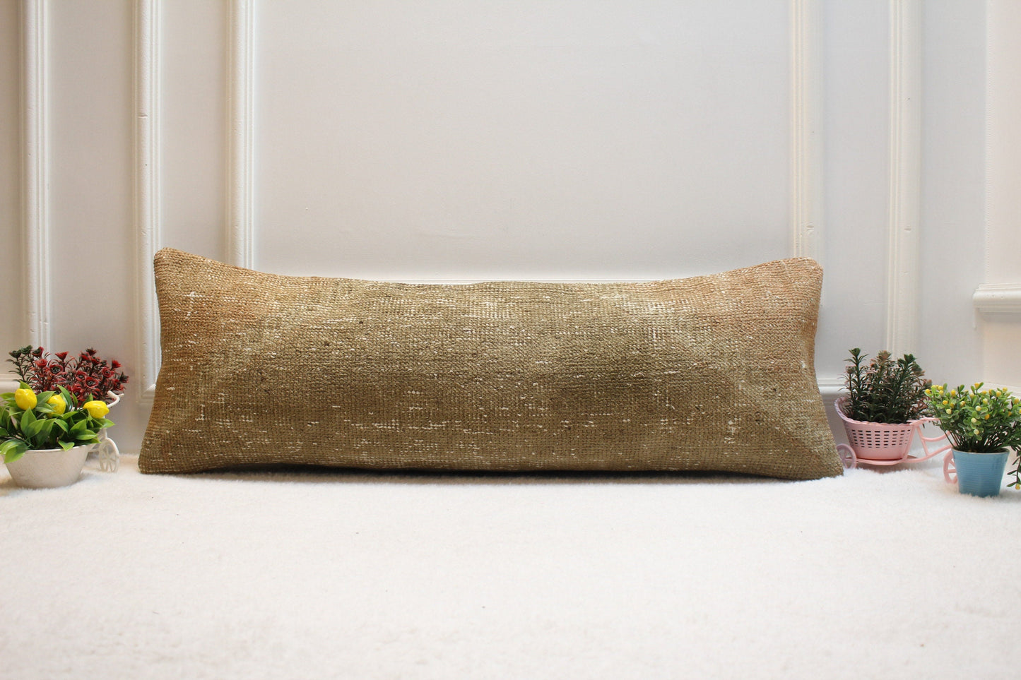 Handmade Kilim Lumbar Pillow Cover: Vintage Woven Rug, 12x36 inch