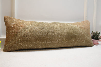 Handmade Kilim Lumbar Pillow Cover: Vintage Woven Rug, 12x36 inch