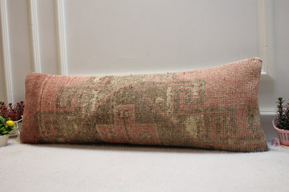 Handmade Wool Lumbar Pillow Cover: Boho Rug Design (12x36 in)