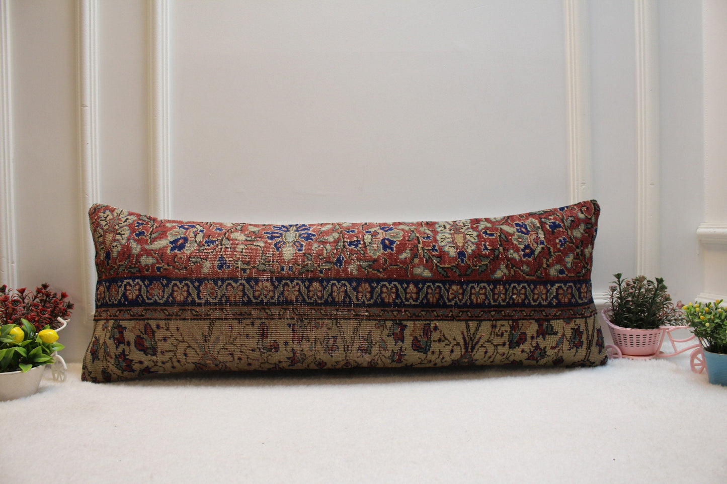 Floral Kilim Pillow Cover (12x36 in): Upcycled Woven Rug, Organic Wool