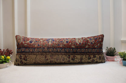 Floral Kilim Pillow Cover (12x36 in): Upcycled Woven Rug, Organic Wool