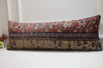 Floral Kilim Pillow Cover (12x36 in): Upcycled Woven Rug, Organic Wool