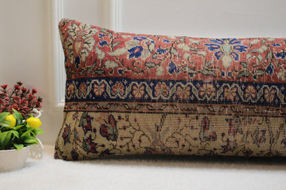 Floral Kilim Pillow Cover (12x36 in): Upcycled Woven Rug, Organic Wool