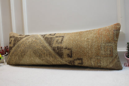 Handmade Wool Lumbar Pillow Cover: Vintage Anatolian Rug, 12x36 inch