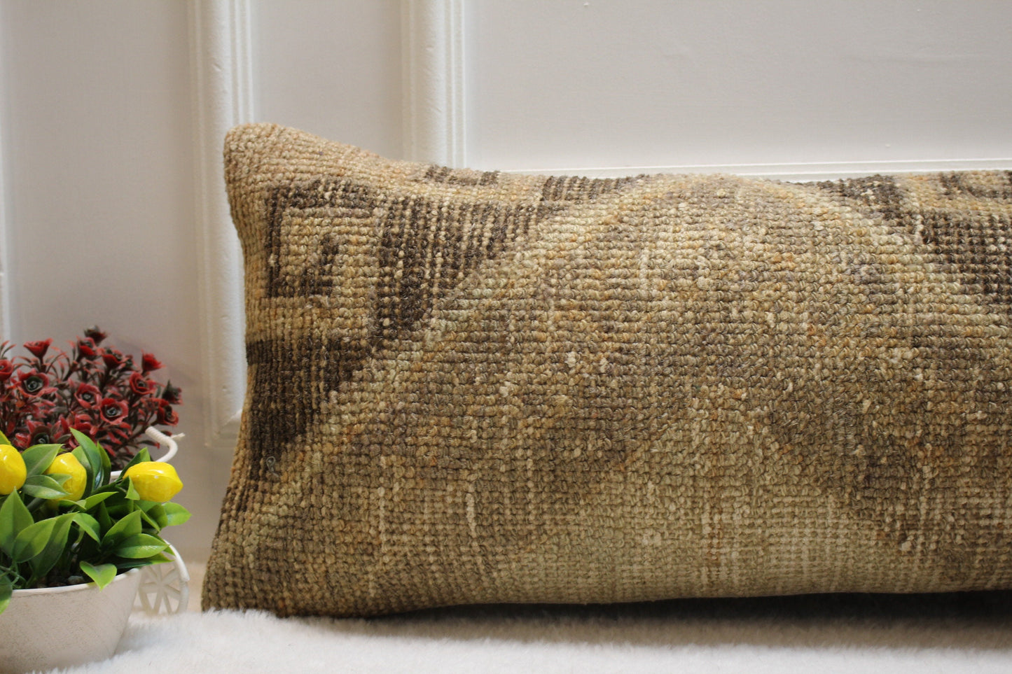 Handmade Wool Lumbar Pillow Cover: Vintage Anatolian Rug, 12x36 inch