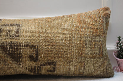 Handmade Wool Lumbar Pillow Cover: Vintage Anatolian Rug, 12x36 inch