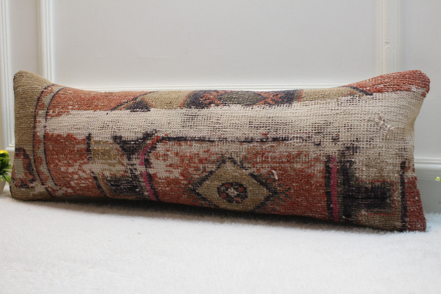 Handmade Wool Lumbar Pillow Cover: Vintage Turkish Rug, 12x36 inc