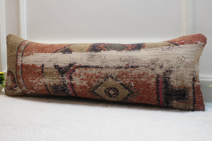 Handmade Wool Lumbar Pillow Cover: Vintage Turkish Rug, 12x36 inc