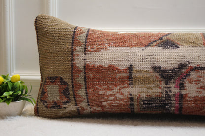 Handmade Wool Lumbar Pillow Cover: Vintage Turkish Rug, 12x36 inc
