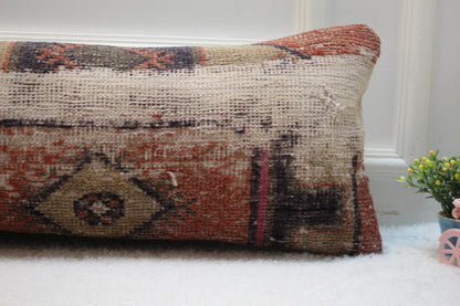 Handmade Wool Lumbar Pillow Cover: Vintage Turkish Rug, 12x36 inc