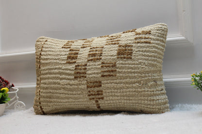 Geometric Turkish Rug Lumbar Pillow Cover: Vintage Woven Wool, 12x20 inch