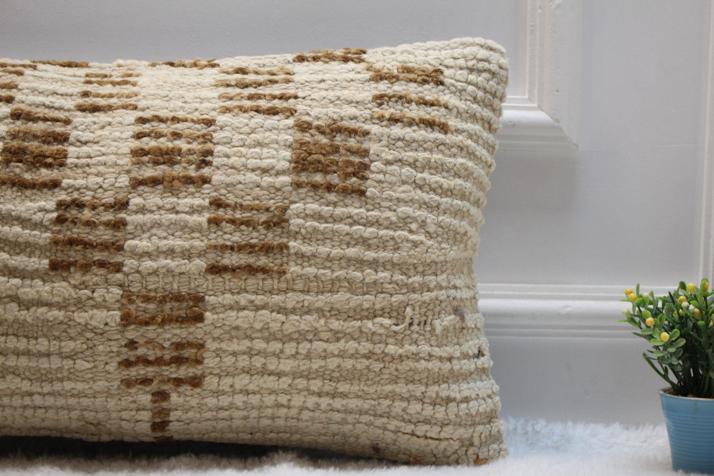 Geometric Turkish Rug Lumbar Pillow Cover: Vintage Woven Wool, 12x20 inch