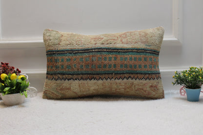 12x20 Lumbar Pillow Cover: Organic Wool Turkish Rug, Vintage Design