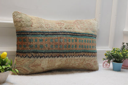 12x20 Lumbar Pillow Cover: Organic Wool Turkish Rug, Vintage Design