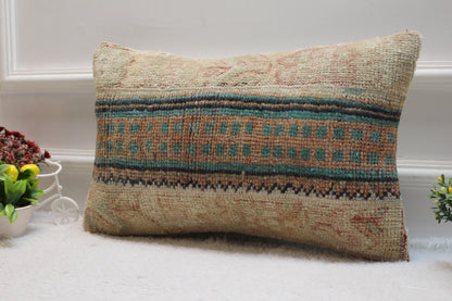 12x20 Lumbar Pillow Cover: Organic Wool Turkish Rug, Vintage Design