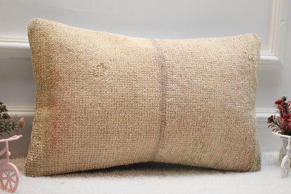 Handmade Turkish Rug Pillow Cover: Vintage Beige Wool, 12x20 inch