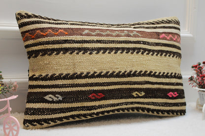 Striped Kilim Lumbar Pillow Cover: Vintage Boho Rug, 12x20 inch