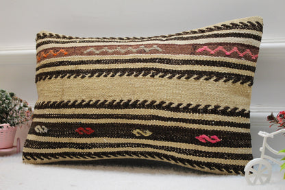 Striped Kilim Lumbar Pillow Cover: Vintage Boho Rug, 12x20 inch