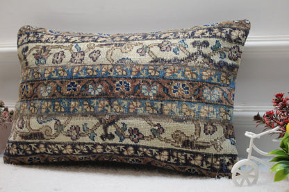 Floral Turkish Rug Lumbar Pillow Cover: Handmade Wool, 12x20 inc