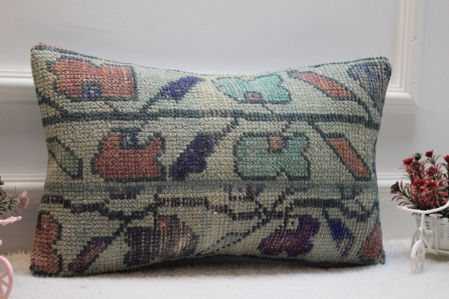 12x20 Lumbar Pillow Cover: Vintage Turkish Rug, Organic Wool