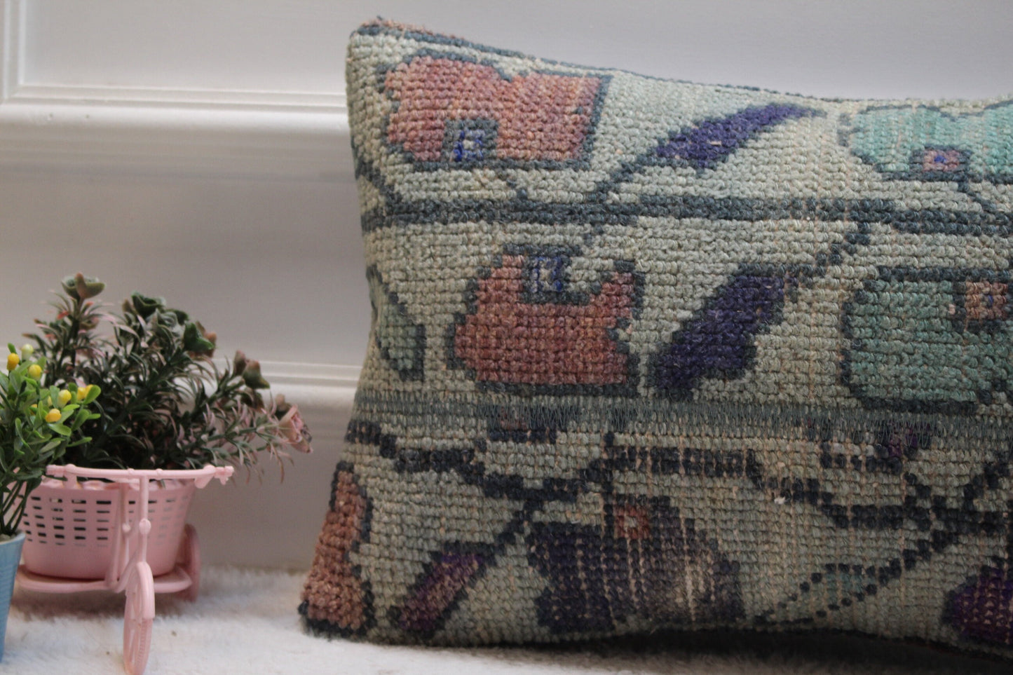 12x20 Lumbar Pillow Cover: Vintage Turkish Rug, Organic Wool