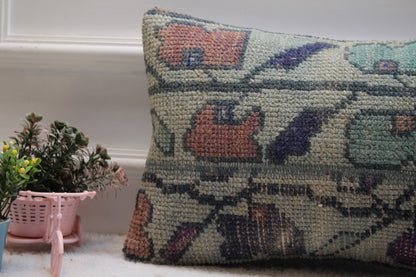 12x20 Lumbar Pillow Cover: Vintage Turkish Rug, Organic Wool