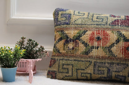 Handmade Turkish Rug Lumbar Pillow Cover: Vintage Wool (12x20 inc)