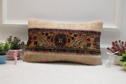 Vintage Turkish Rug Lumbar Pillow Cover: Blue Anatolian Kilim Pillow (12x20 in)