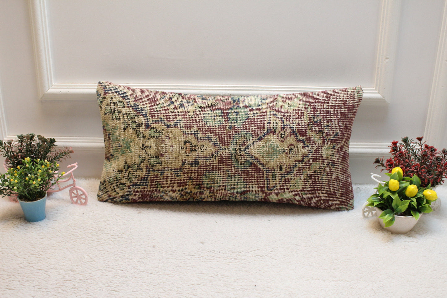 Handmade Turkish Rug Lumbar Pillow Cover: Purple Vintage Kilim, 12x24 inch
