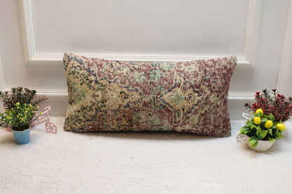 Handmade Turkish Rug Lumbar Pillow Cover: Purple Vintage Kilim, 12x24 inch
