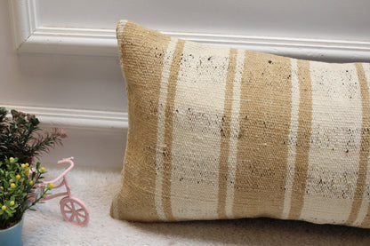 Handmade Kilim Lumbar Pillow Cover: Striped Wool Throw Pillow (12x24 in)