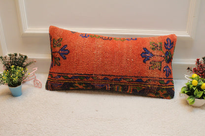 Floral Kilim Lumbar Pillow Cover: Turkish Rug Pillow, 12x24 inch
