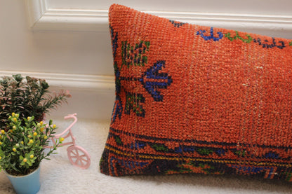 Floral Kilim Lumbar Pillow Cover: Turkish Rug Pillow, 12x24 inch
