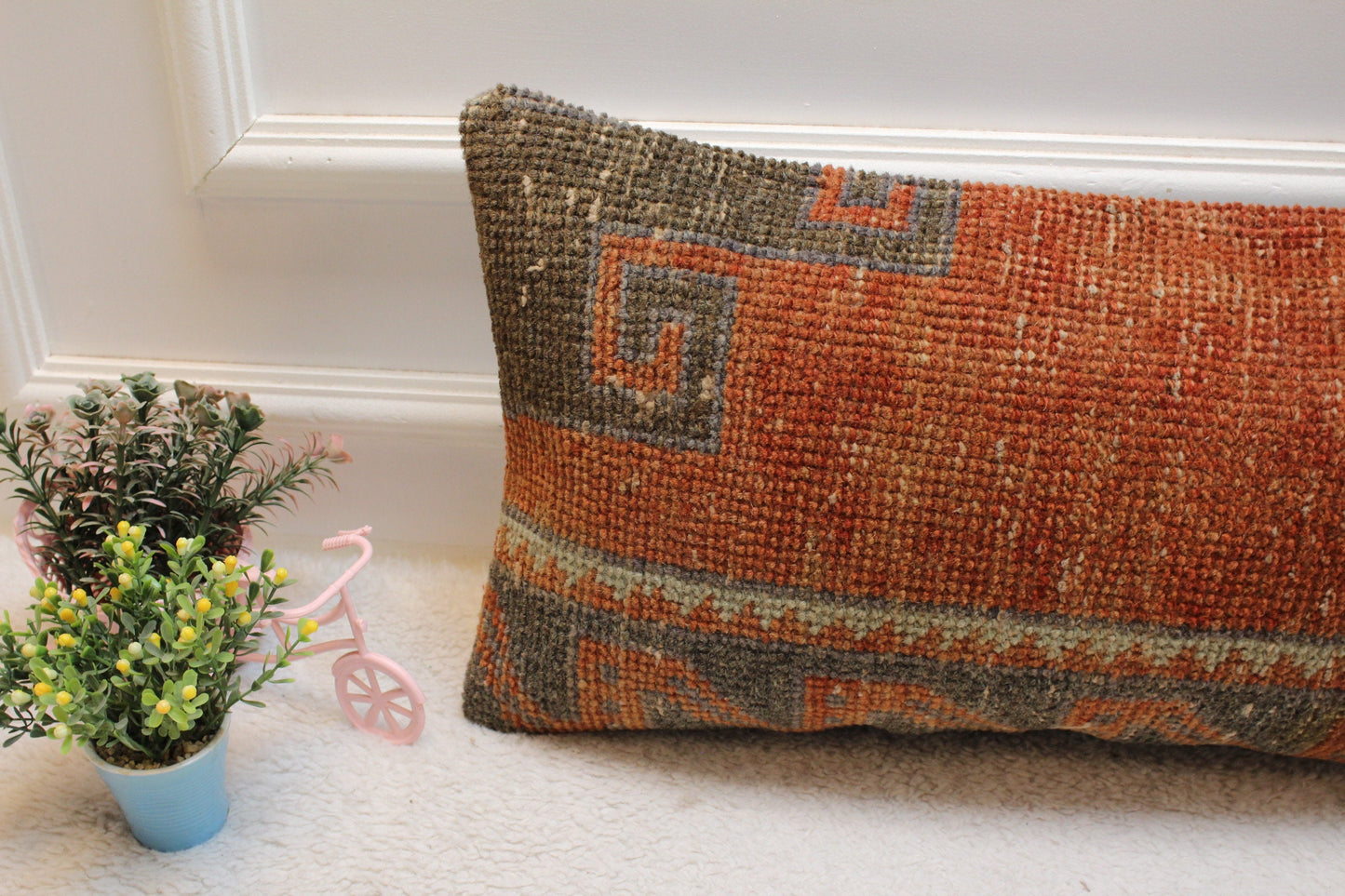 Handmade Turkish Rug Lumbar Pillow Cover: Red Brown Woven Wool (12x24 in)