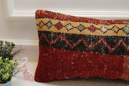 Red & Black Turkish Rug Pillow Cover: Lumbar Accent Pillow (12x24 in)